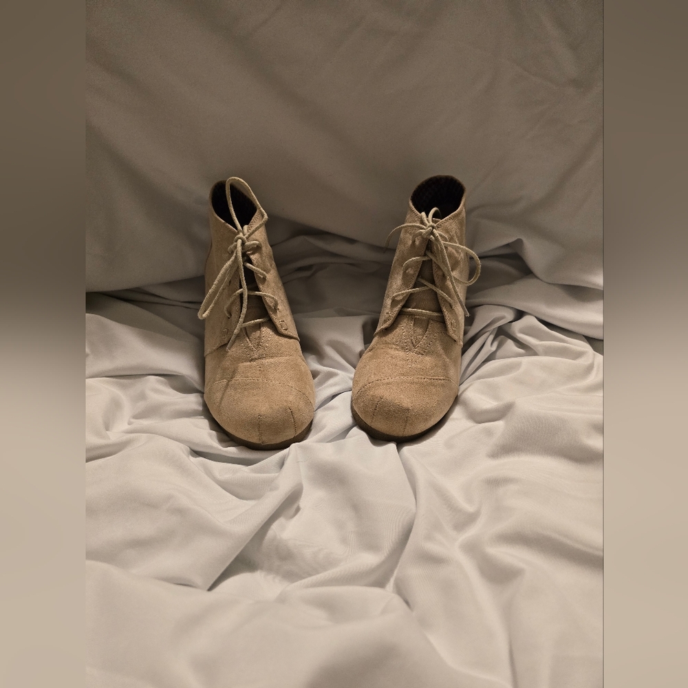 Beige Fauz Suede Wedge